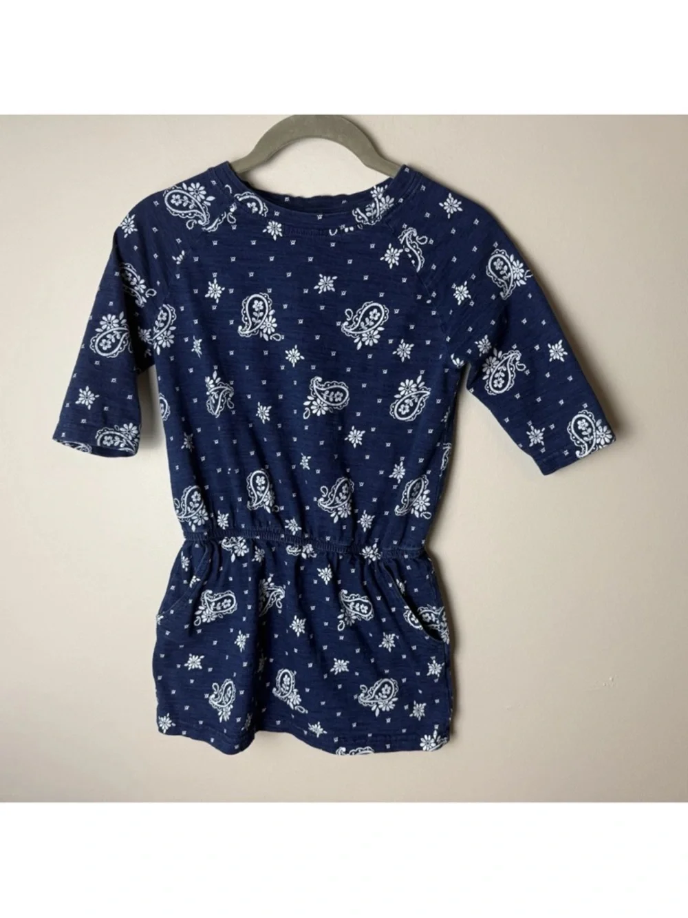 Gymboree Girls Dress Size Small 5-6 Indigo Blue Pockets Paisley Floral Cotton
